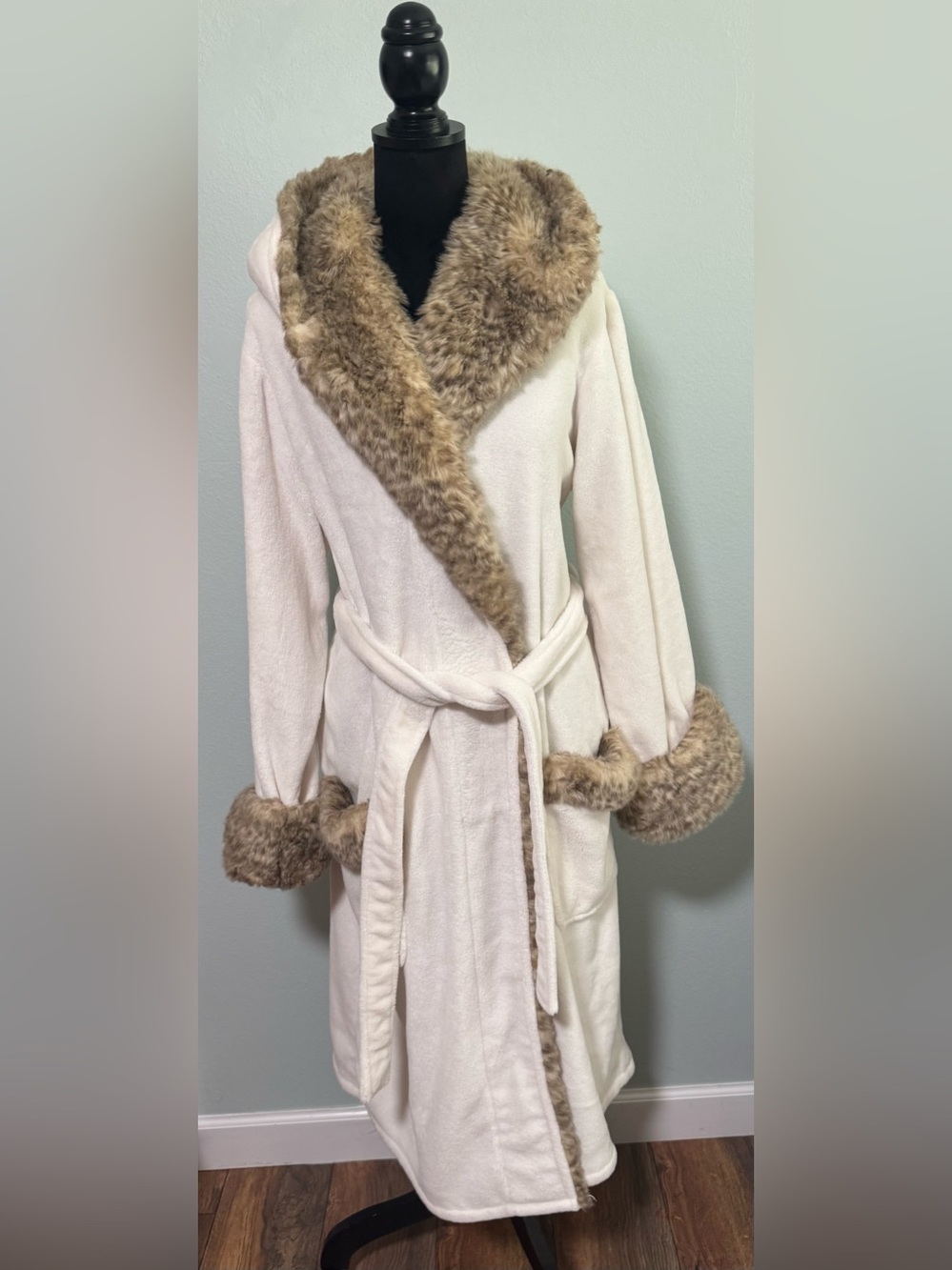 Pottery Barn Faux Fur Trimmed Hooded Robe